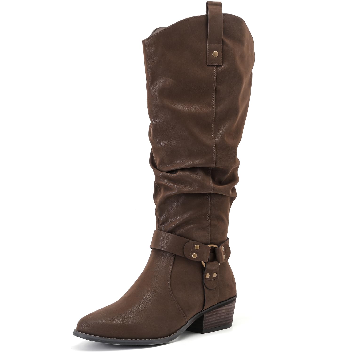 Luoika Women's Extra Wide Calf Knee High Boots, Wide Width Slouchy  Knee-High Boots Low Stacked Heel Winter Fall Plus Size