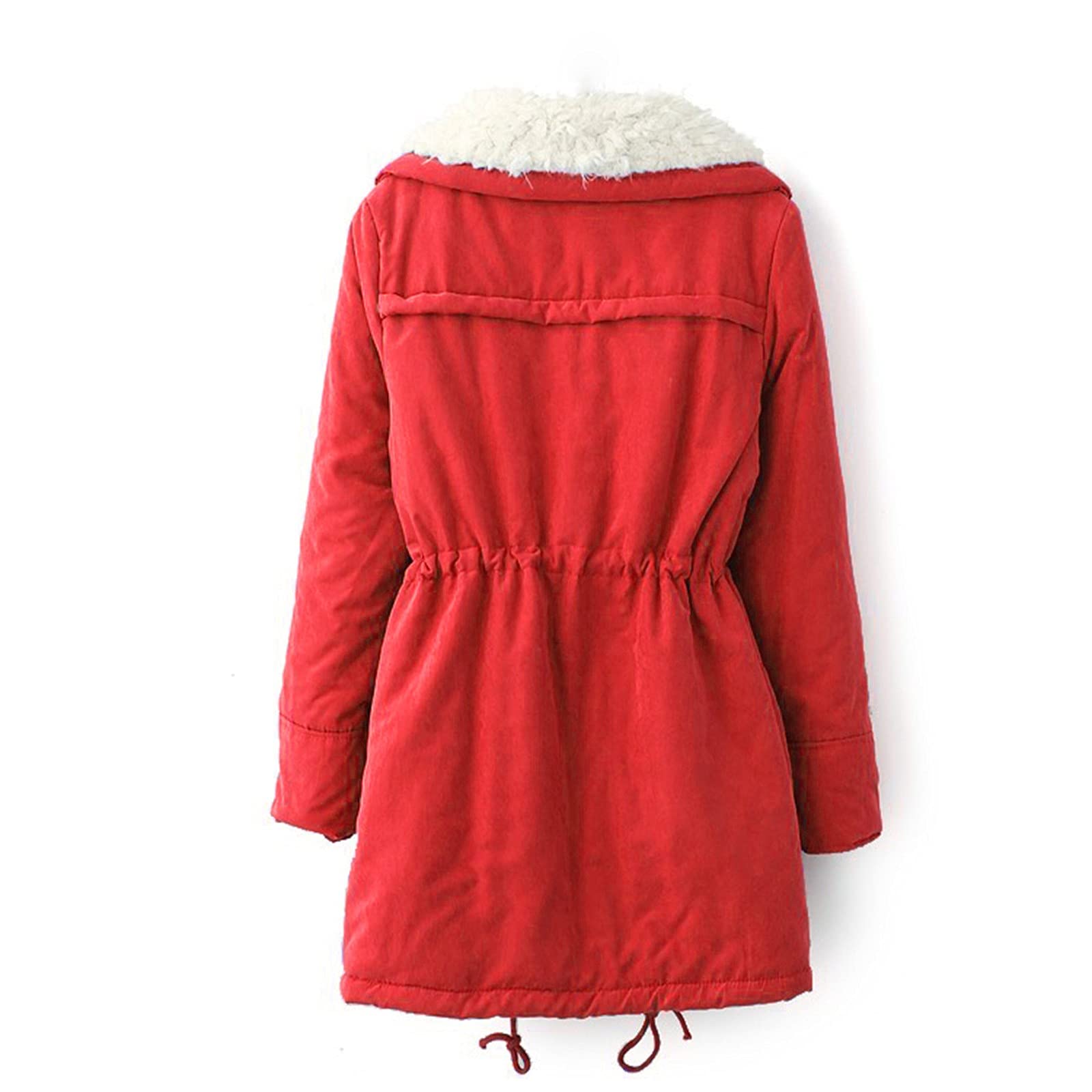 Chaqueta de invierno para mujer – Parka de invierno larga de pelo de peluche cálido forrado, cuello alto, sin capucha, chaqueta acolchada, abrigo con bolsillo, cintura con cordón, S - 3XL