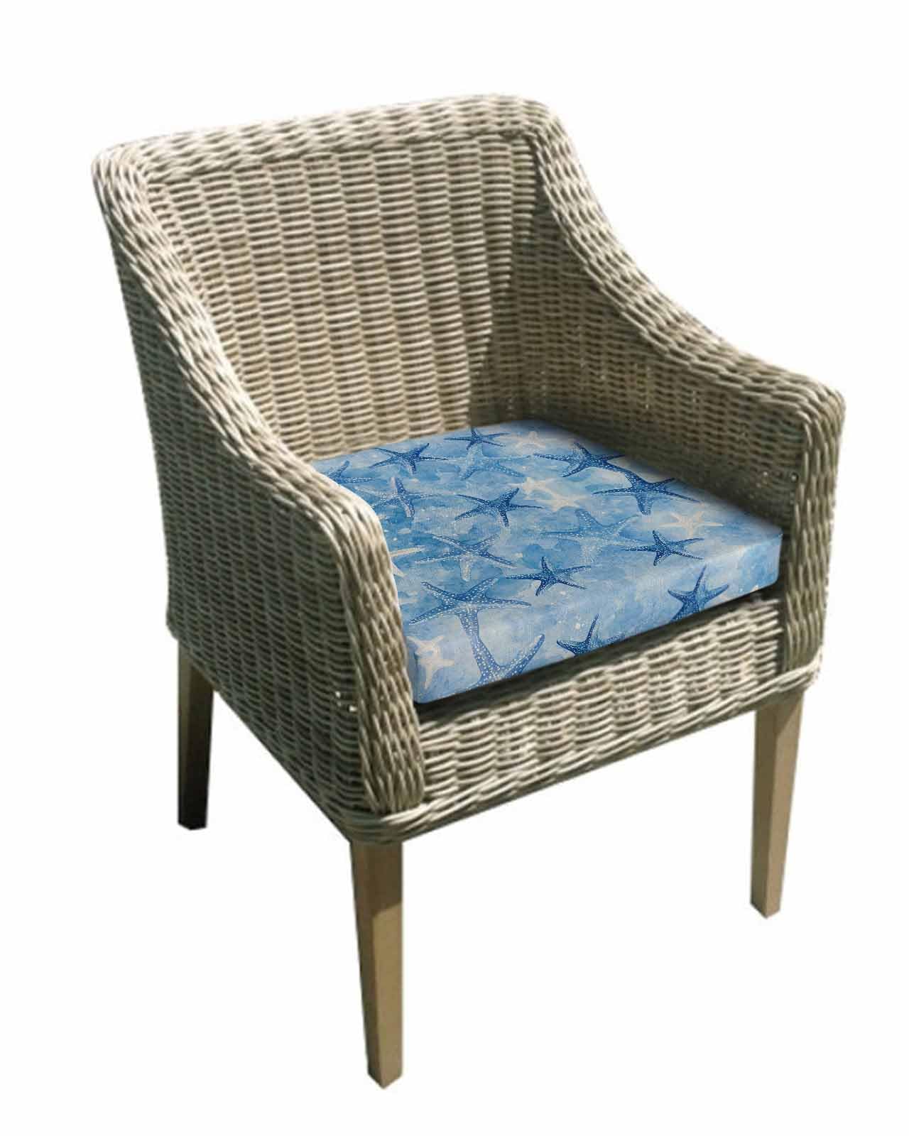 2 Pack Starfish Waterproof Cushion Covers with Ties, Outdoor Patio Chaise Lounge Chair Seat Cushion Slip Covers Replacement(Only Cover) Blue White Coastal Ocean Watercolor 20