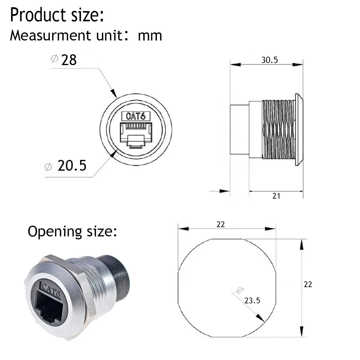 PENGLIN 5PCS RJ45 CAT6 Panel Mount Connector, CAT6 Ethernet LAN Pass Through Coupler, Female to Female Network Bulkhead Socket