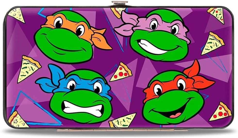 Nickelodeon unisex adults Buckle-down Hinge - Classic Tmnt Faces + I "Pizza-heart" Tmnt Purple/Pizza Wallet, Ninja Turtles, 7 x 4 US
