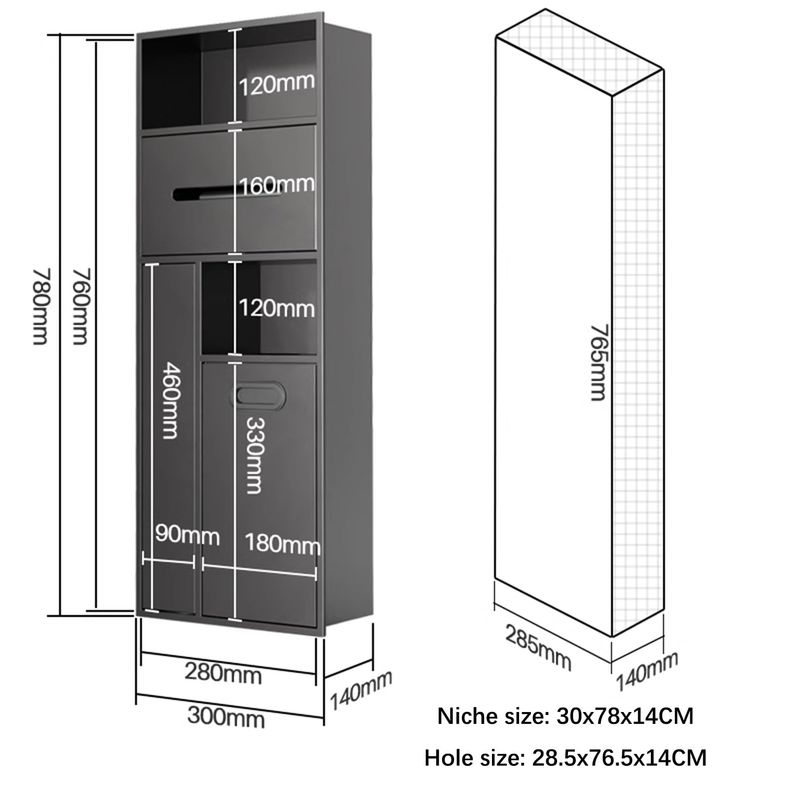 Bathroom Shelf Recessed Niche,Stainless Steel Shower Niche, Embedded Wet Room Alcove, Toilet Paper Trash Can Storage Rack, Shampoo Toiletries Shower Organiser, Home, Tea Apricot-11.81x30.7x5.51in