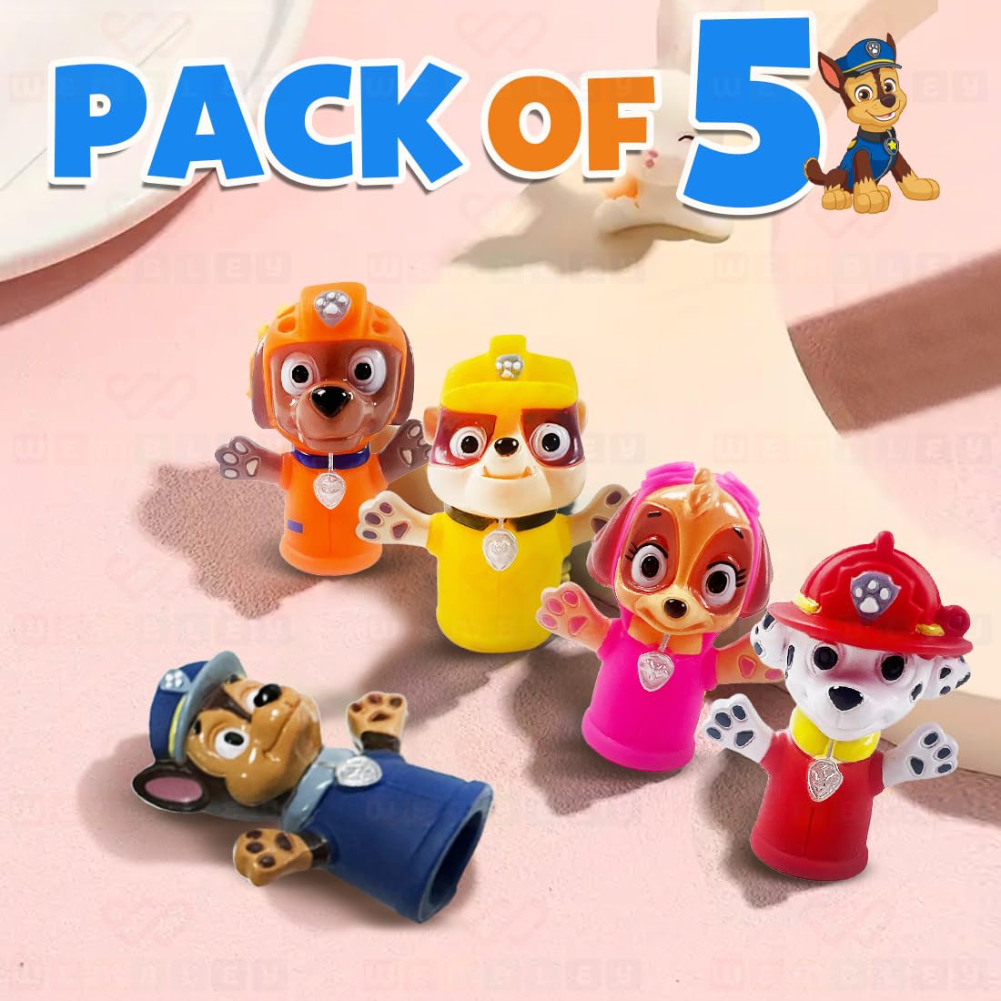 Wembley 5 Pcs Paw Patrol Finger Puppet Toy for Kids Mini Squishy Figure Toys for Boys Girls Party Favors, Shows Playtime, Schools, Return Gifts, Role Play Toys 3