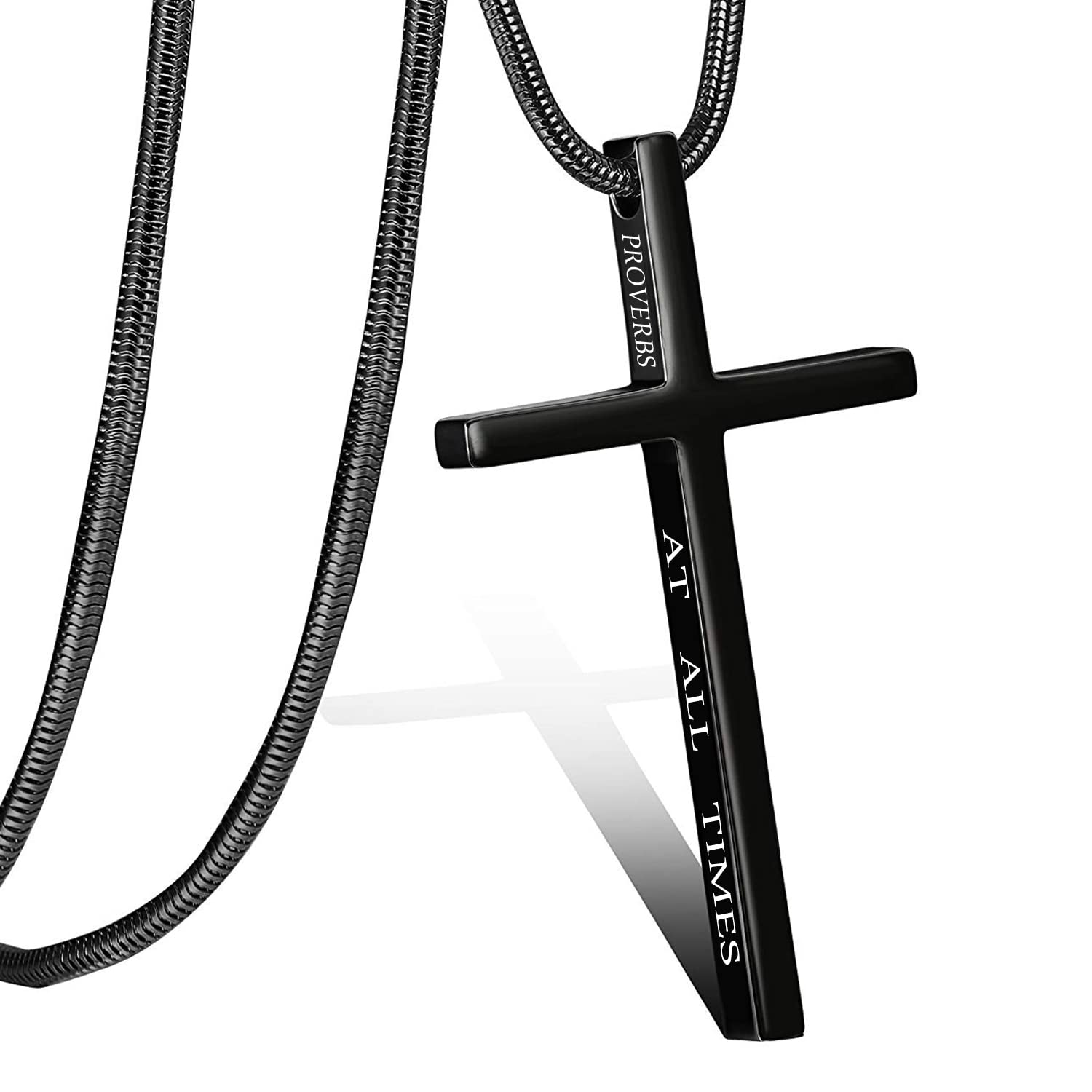 Cross Necklace for Men Christmas Gift Cross Pendant Strength Bible Verse Stainless Steel Necklaces