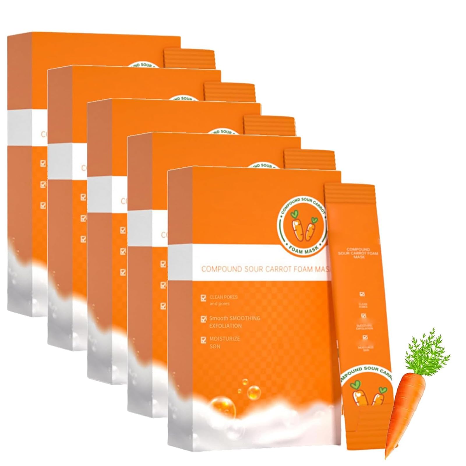 Carrot Compound Acid Foam Mask, Carrot Pore Purifying Bubble Mask, Clean And Absorb Blackheads And Dirt, Carrot Extract Face Mask, Pore Shrink Deep Cleansing Mask, Carrot Extract (60pcs)