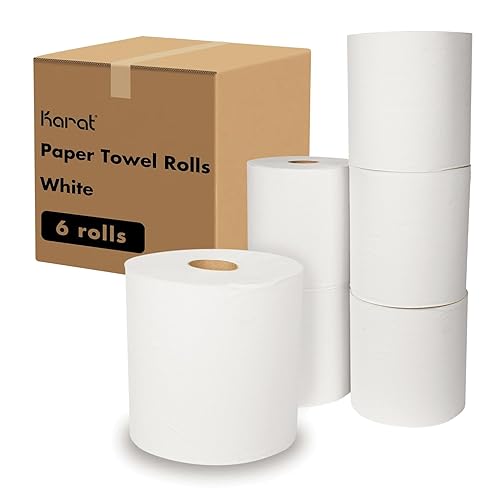 Karat Rollos de toallas de papel comerciales, absorbentes y resistentes para zonas de alto tráfico, color blanco (paquete de 6)