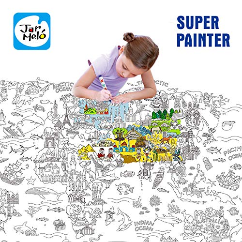 Jar Melo Super Painter;Giant Coloring Poster; The World; Doodle Art for Children; 45.3"