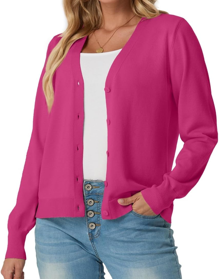 GRECERELLE Womens Lightweight Open Front Cardigan Long Sleeve V Neck Button Down Casual Knit Sweater - Image 5