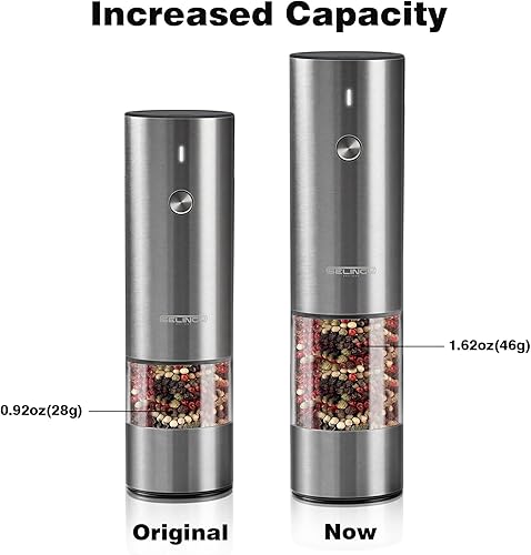 Miniatura 2 de Juego de molinillo eléctrico recargable de sal y pimienta, acero inoxidable, con cable USB tipo C, luces LED, juego de molinillo automático de sal y