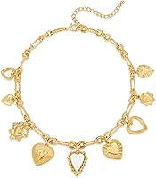 LILIEWHITE Gold Cross Charms Necklace - Trendy Heart Pendant Choker with Crystal Accents & Adjustable Chain