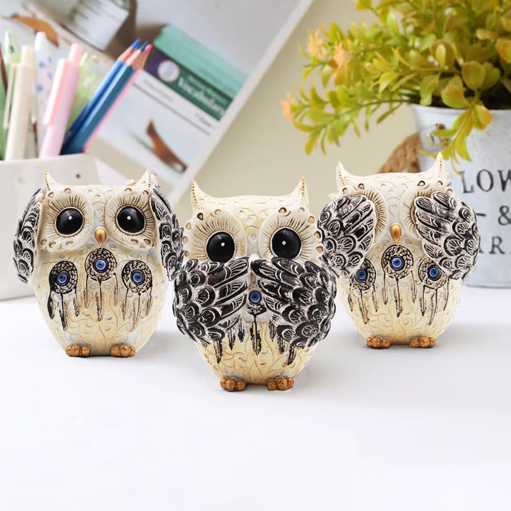 Irayin 3 Owl Figurines Decor, Owl Statue Figurine, See No Hear No Speak No Evil Ornaments, Crafted Animal Sculpture - Image 4
