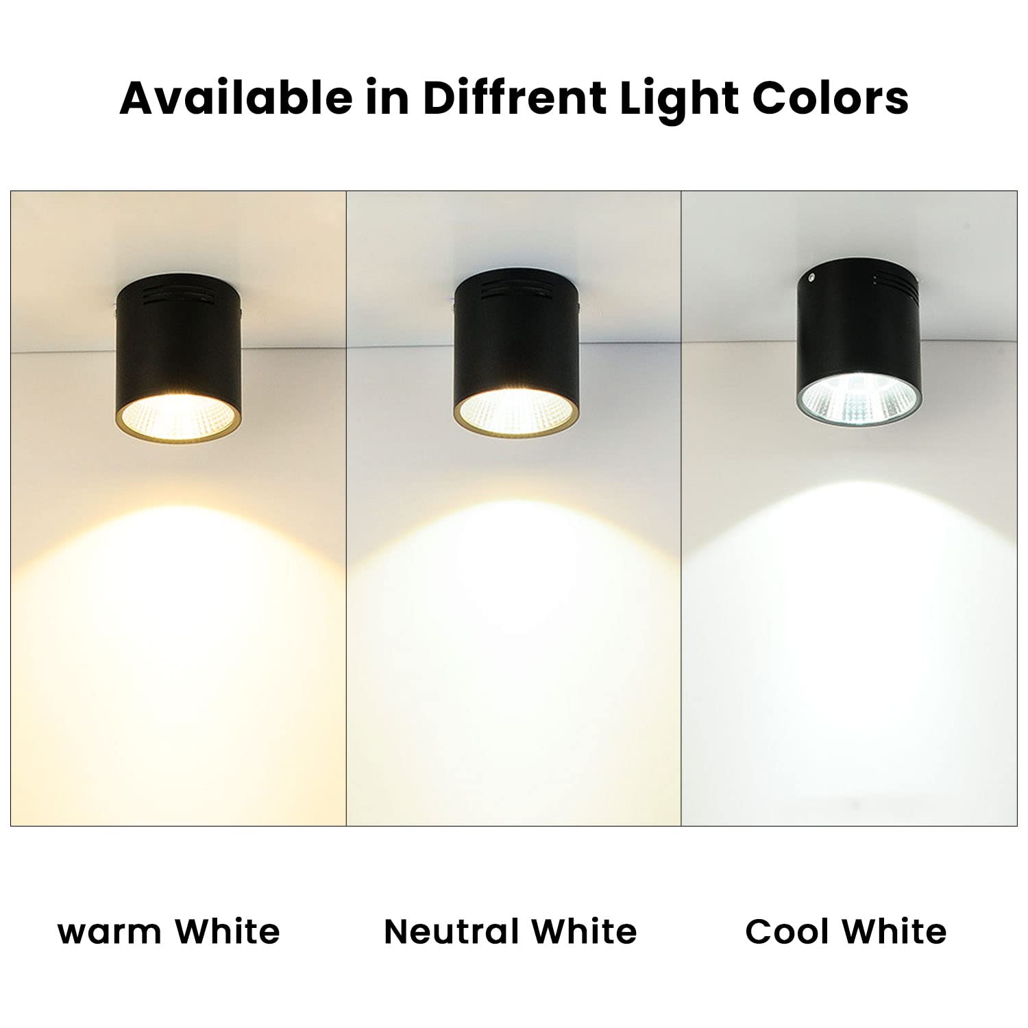 Harold Electricals Surface Mounted Spotlight, 5 Watts, Downlight Ceiling COB Light , Black Body (Warm White Light, (60X76MM,Metal),Metal) 4