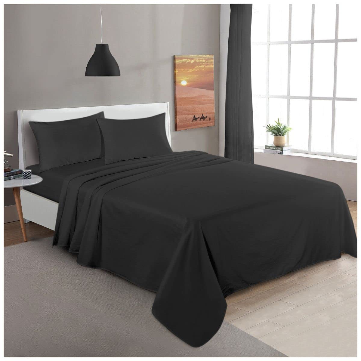 Gc Gaveno Cavailia Black Flannelette Flat Sheet Double Bedding Top Sheet
