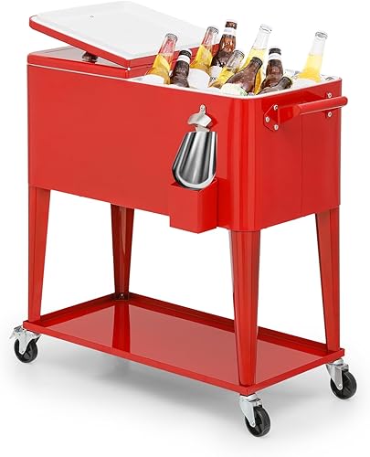 Magshion Hielera con ruedas de 80 cuartos de galón con asas y ruedas de bloqueo, ideal para fiestas de patio al aire libre, soporte portátil para