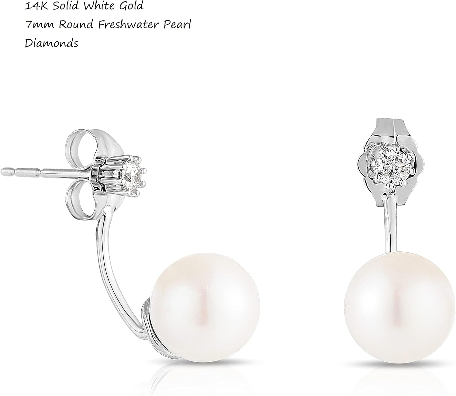 14K White Gold 7mm Freshwater Pearl with Diamonds Jacket Earrings