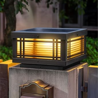Solar Outdoor Column Lights Black Square LED Post Cap Lamp Exterior Solar Post Lantern IP65 Waterproof Outside Fence Deck Pillar Light Fixture for Path Lawn Yard Landscape Lighting