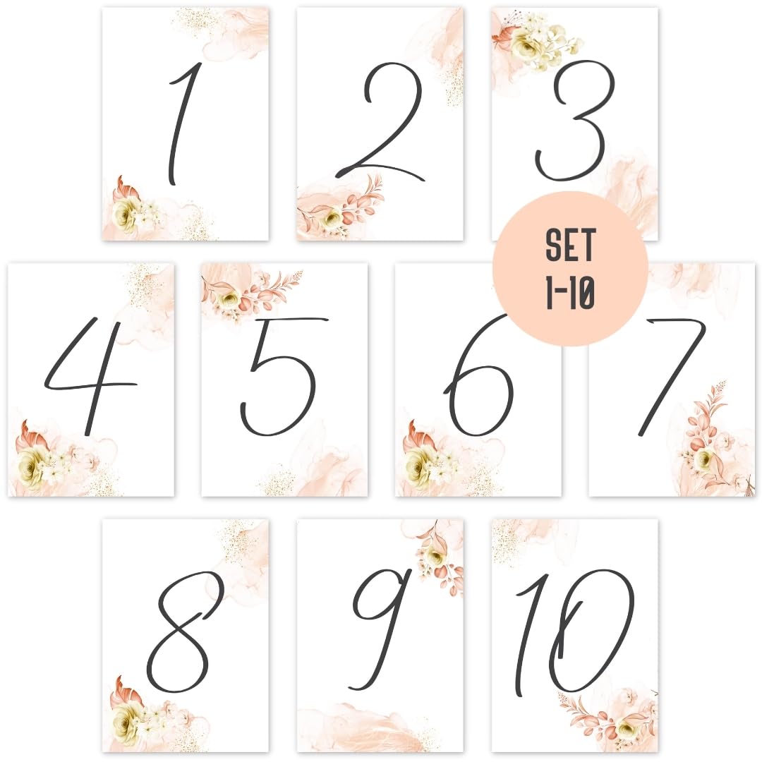BESTonZON 10 targhette in acrilico per numeri da tavolo per matrimonio, numeri da 1 a 10 numeri, in acrilico, per cerimonia di matrimonio, decorazione da tavolo dorata