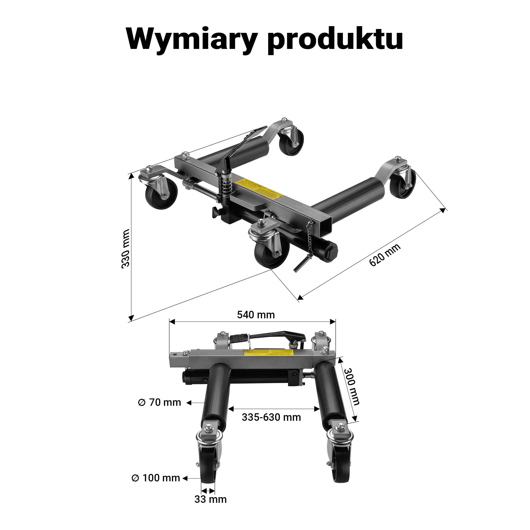 Wiltec Hydrauliczny wózek pod koła samochodu 680 kg zestaw x 2, podnośnik warsztatowy do garażu z pedałem nożnym, opony do 30 cm, manewrowy lewarek