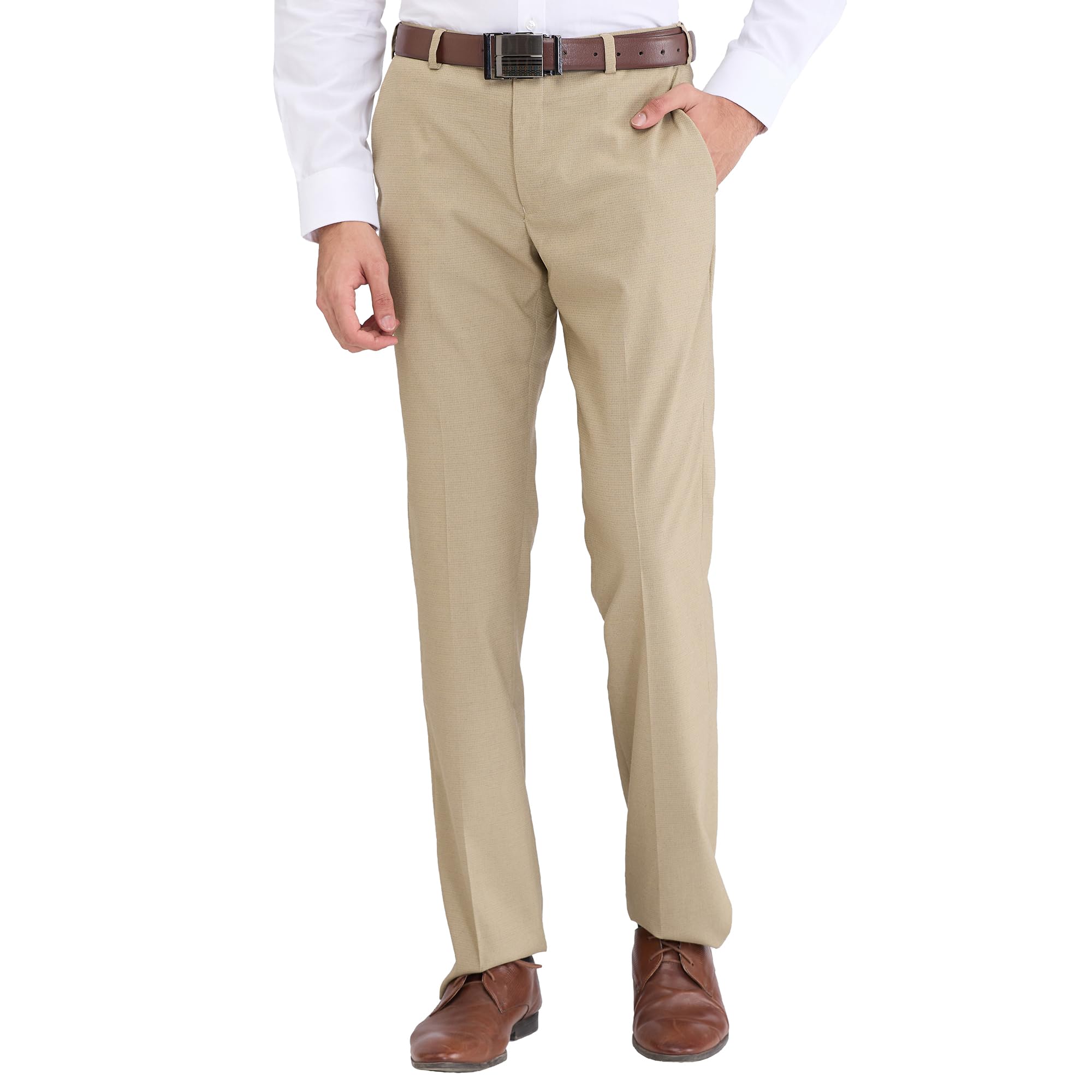 park avenue Men's Regular Fit Mid Rise Structure Pattern Poly Viscose Blend Flat Front Formal Trouser-picture-28