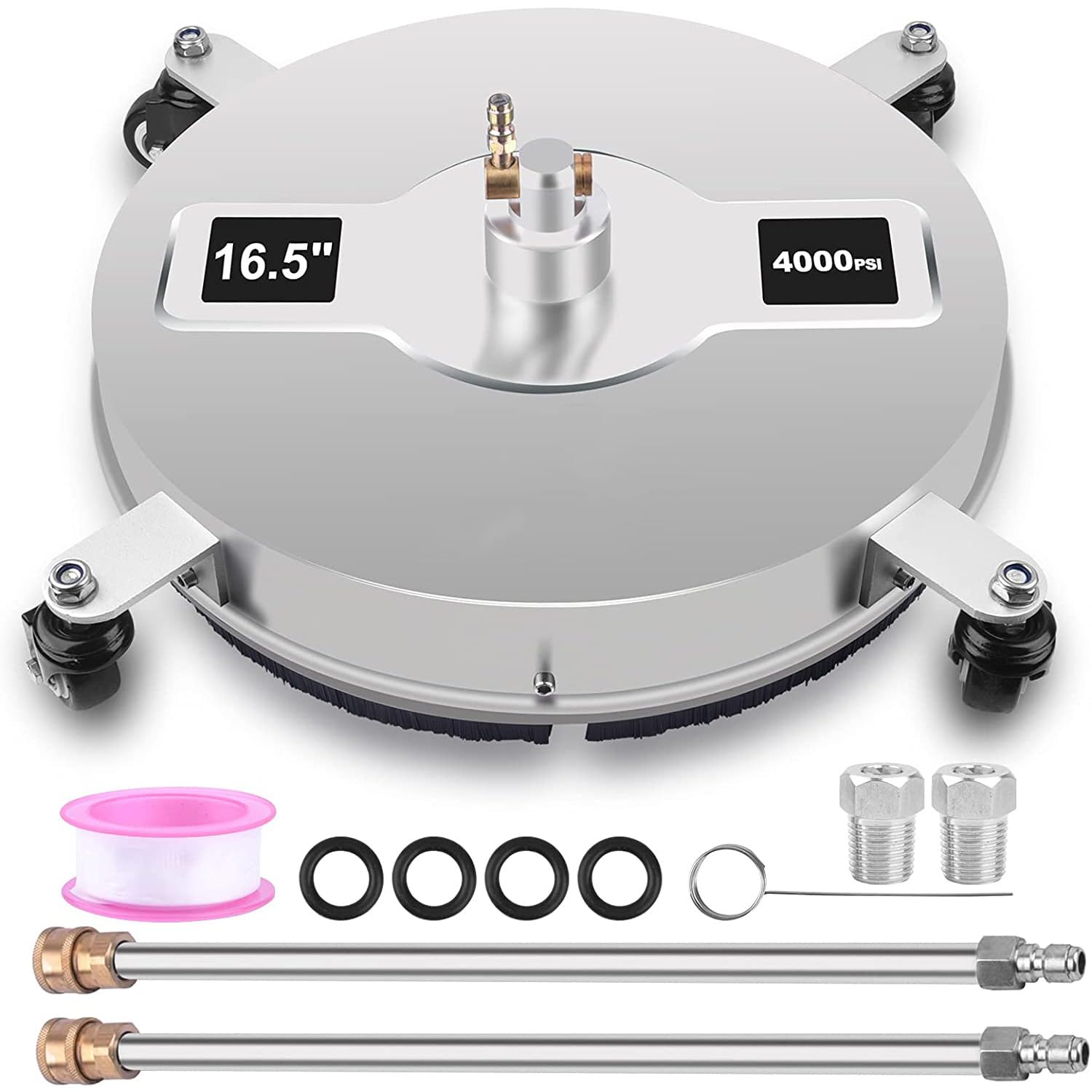 Limpiador de superficie para limpiador de alta presión de 16,5 pulgadas, limpiador de superficie de acero inoxidable para Karcher K1 -K7, con 4 ruedas, 2 varillas de extensión, 5000 PSI