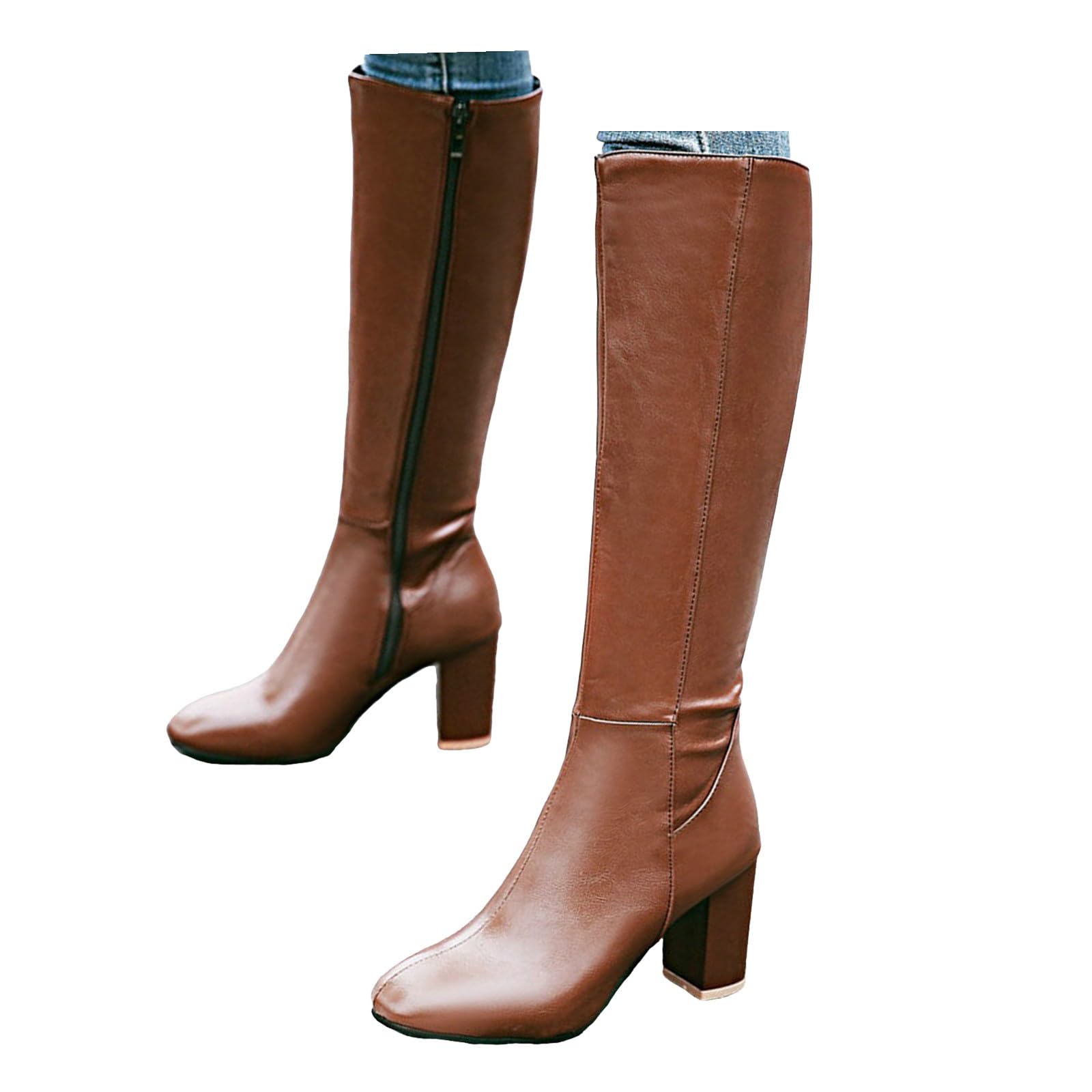 Botas de mujer con tacón Botas de cuero Botas altas por la rodilla con cremallera Botas de invierno con forro cálido Botas de invierno Botas altas para mujer Tacones altos Botas de caña larga