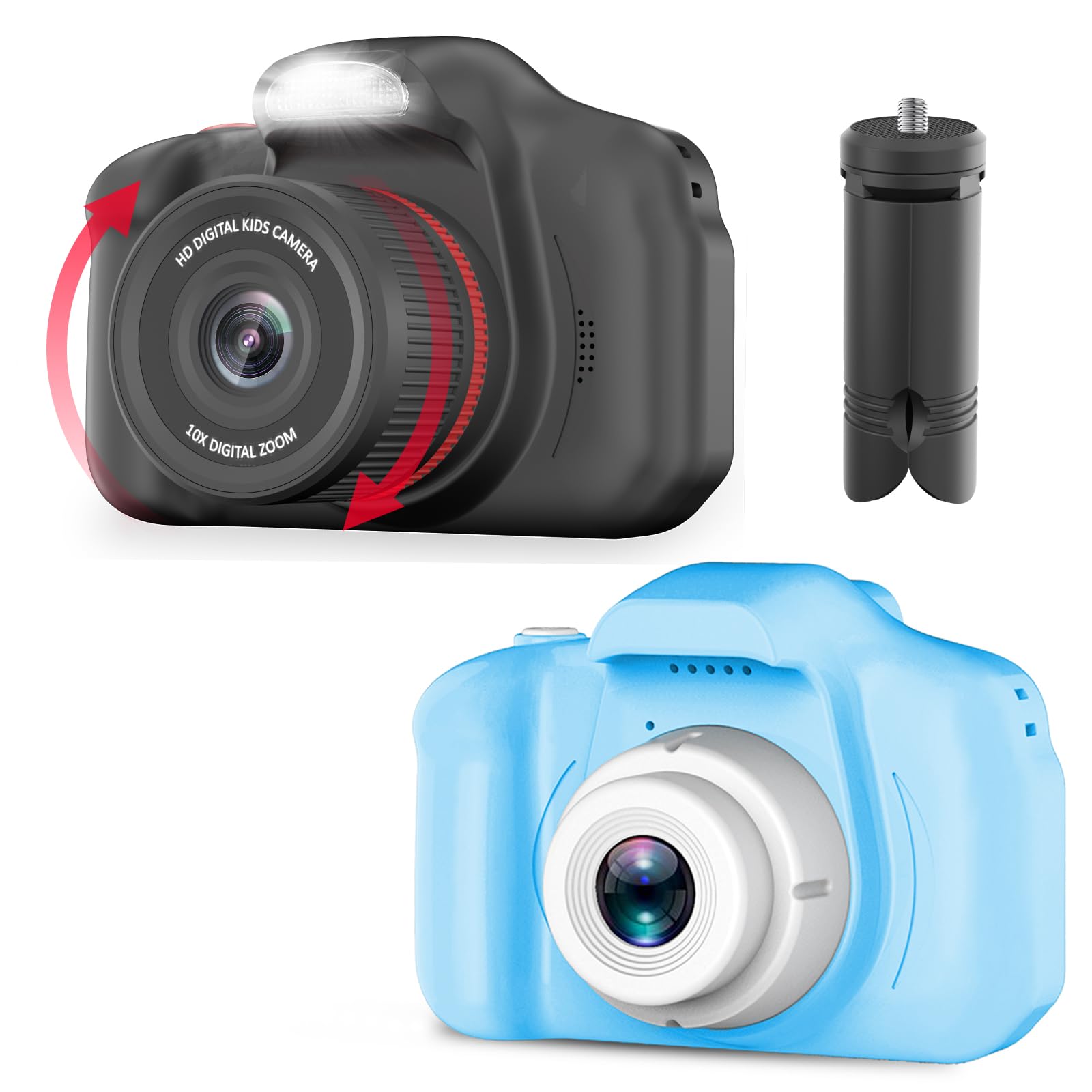 Seckton Kids Selfie Camera for Boys Age 3-9 Blue & Digital Video Cameras with Flash for Kids 6-10, Portable Camera Toy 3 4 5 6 7 8 9 10 Year Old Boys Girls Black