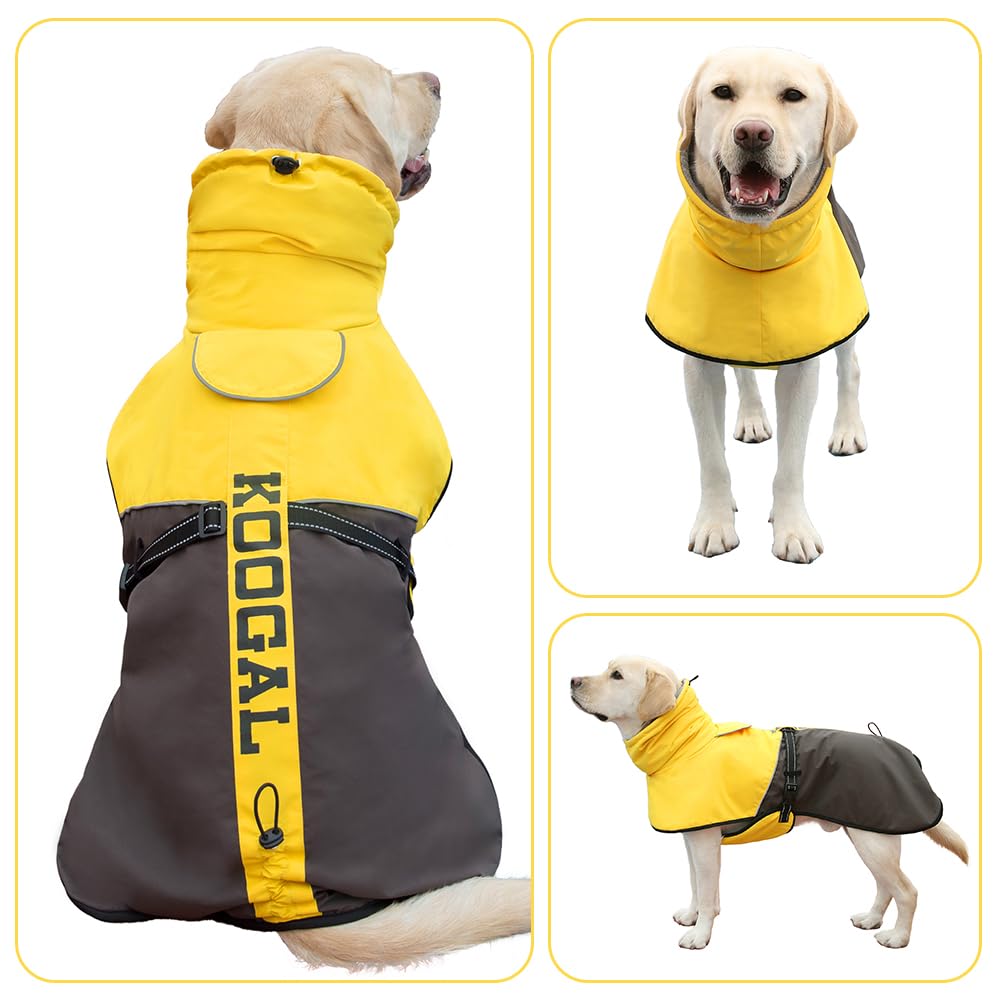 Manteau jaune pour chien, veste d'hiver imperméable, veste de neige chaude et coupe-vent, col roulé réfléchissant, réglable, pour chiens de petite à 4XL