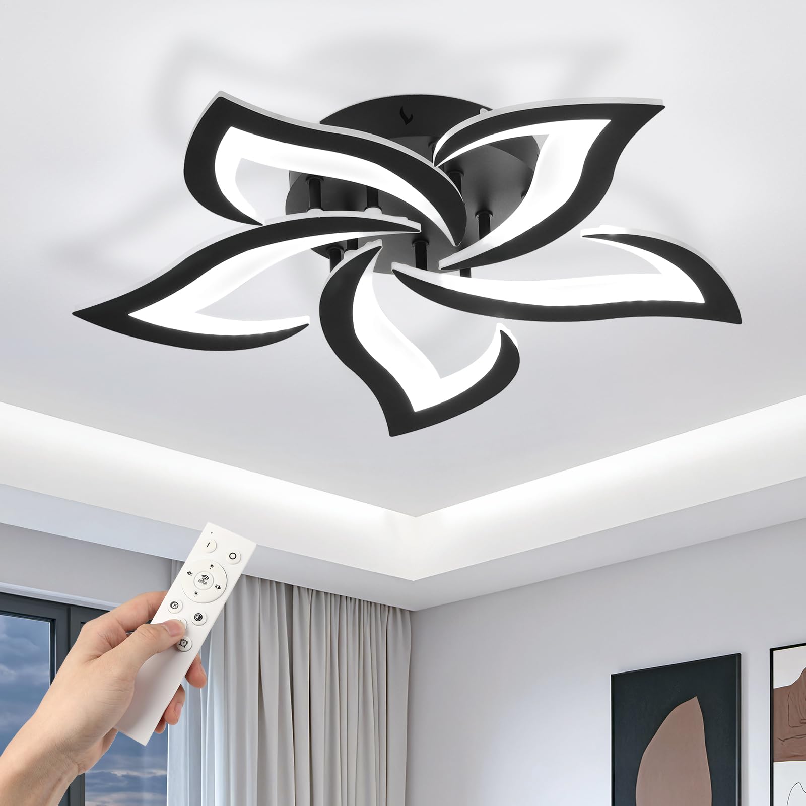 EASY EAGLE Deckenleuchte LED Wohnzimmer 60 cm, 48W Moderne Deckenlampe LED Dimmbar mit Fernbedienung 3000k-6500k, Blume Wohnzimmerlampe mit Memory & Nachtlicht für Schlafzimmer Esszimmer