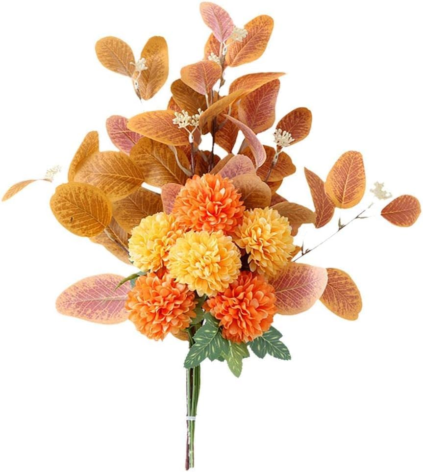 HAOSHICS Artificial Flowers Bouquet Hydrangea Fake Flowers Chrysanthemum Silk Flowers Artificial for Decoration Flower Centerpieces for Coffee Table Decor (orange yellow)
