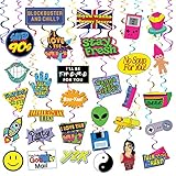 32 Piece 90s Party Hanging Swirls Decorations, Throwback 1990s Themed Party Supplies and Favors