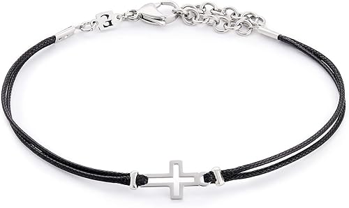 Handmade Black Anklet For Men Set With Silver Plated Cross Pendant By Galis Jewelry - Ankle Bracelet For Men - Cross Anklet For Men