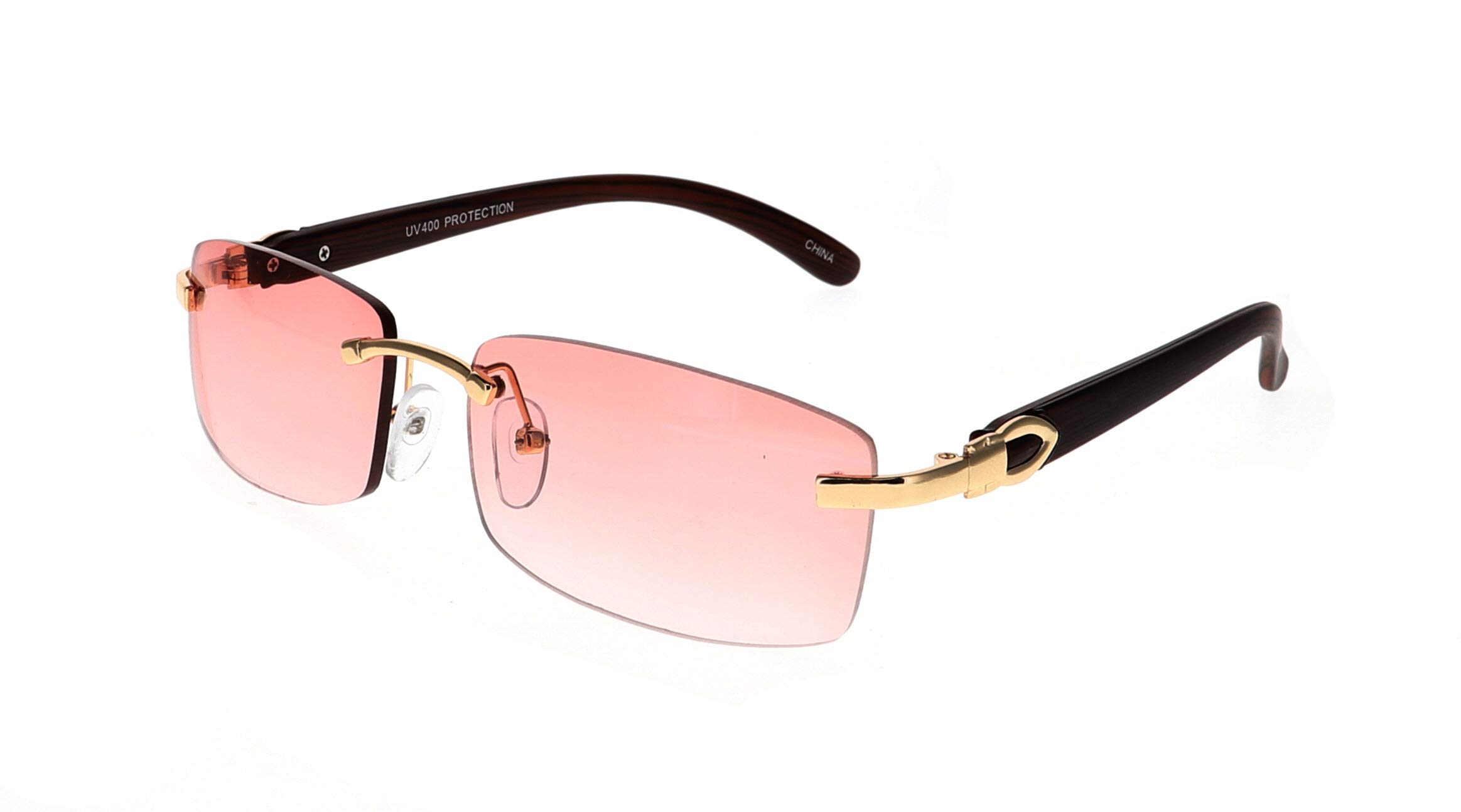 Flawless Slim Rimless Rectangular Metal & Wood Art Aviator Sunglasses