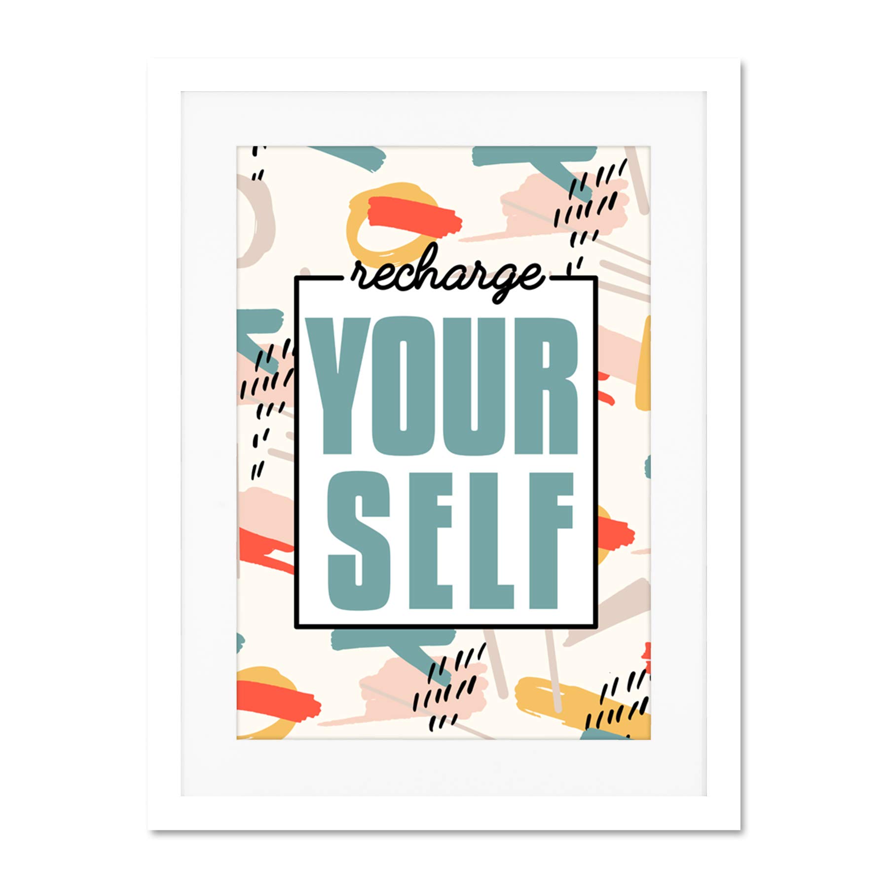 Wee Blue Coo Funky Affirmation Recharge Yourself Large Framed Art Print Wall Poster 18x24 inch