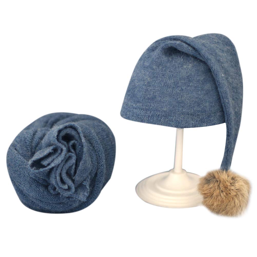 Asudaro Asudaro Sombrero de bebé recién Nacido y Envoltura de Ganchillo, Disfraz de fotografía, Accesorios Hechos a Mano, Suave DIY Mate para bebé, Foto de bebé,para 0 – 3 Meses, bebé, niñas, niños, Azul