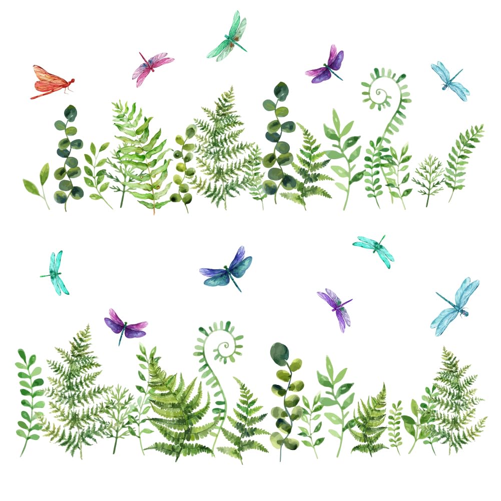 SUPERDANT Green Plants Fern Wall Decal Butterfly Plants Dragonfly Wall Sticker Peel and Stick DIY Nursery Kid's Room Bedroom Livingroom Wall Decor 98×32CM - Image 4