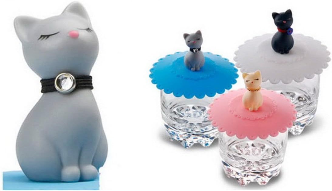 DROVE Cute Silicone leak proof Watertight Cup Mug Lid Cover Cap(CAT)