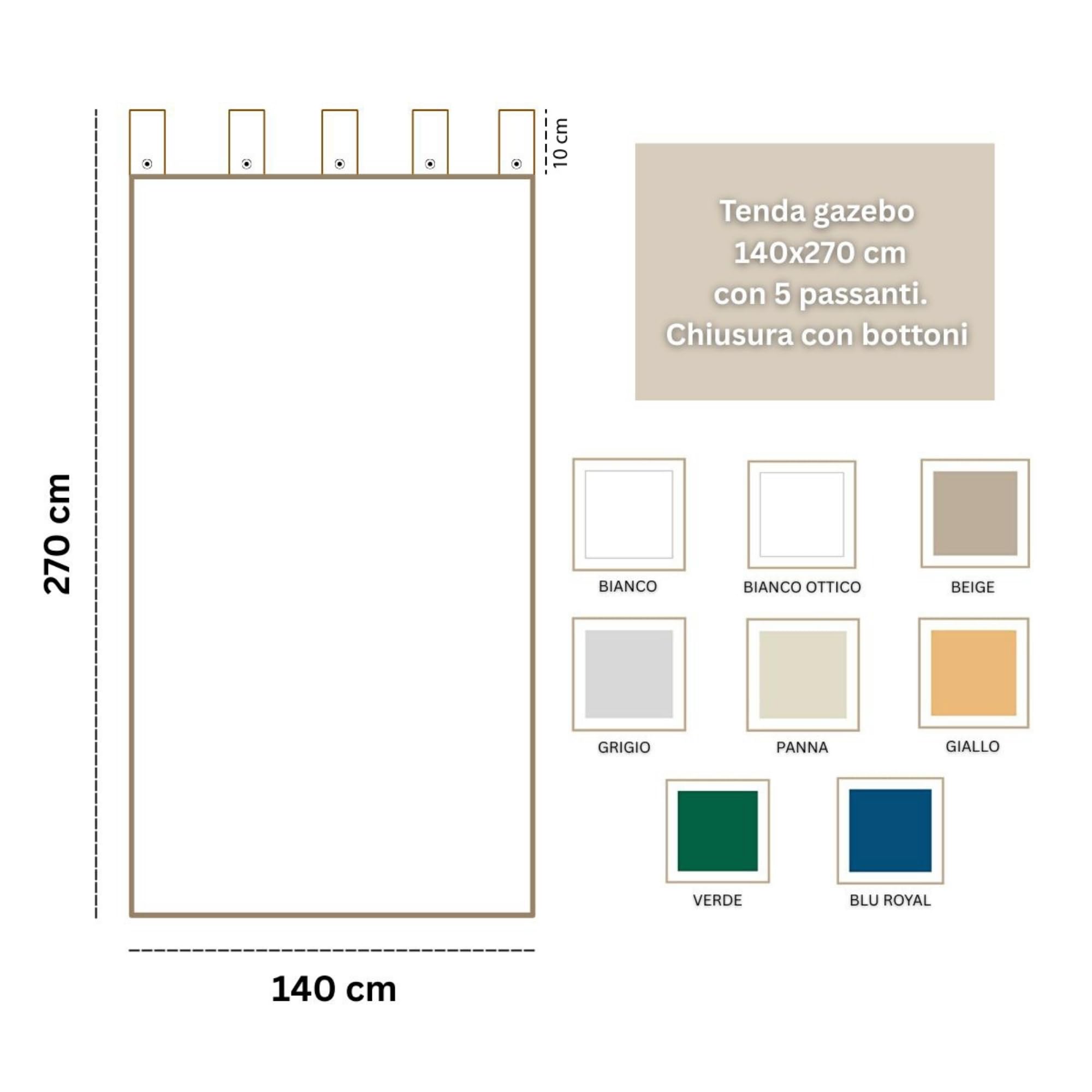 Morbidissimi – Tenda Gazebo Idrorepellente e Resistente, Tenda da Esterno 140x270 cm Per Gazebo, Dotata di Passanti Con Chiusura A Bottone, 100% Made in Italy - Panna