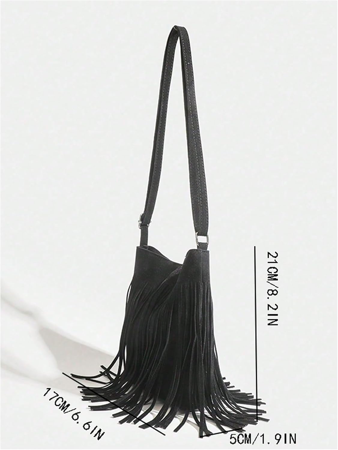 GORGLITTER Women's Western Fringe Crossbody Bag Boho Adjustable Shoulder Purse, Vintage Faux Suede Small Handbag