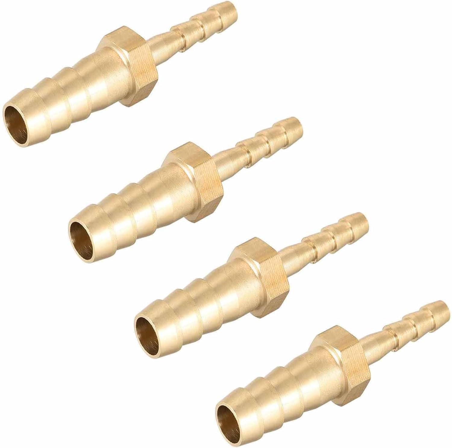 Gqunit Gold Straight Brass Barb Fitting Reducer, Fit Hose Id 8Mm To 6Mm 4Pcs