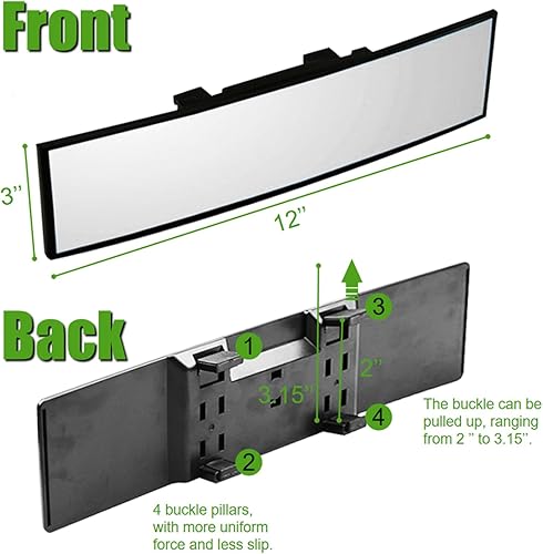 Miniatura 2 de WSSROGY Espejo retrovisor para automóvil, vidrio HD de 12 pulgadas, antirreflejo, clip panorámico gran angular para interior del automóvil, espejo