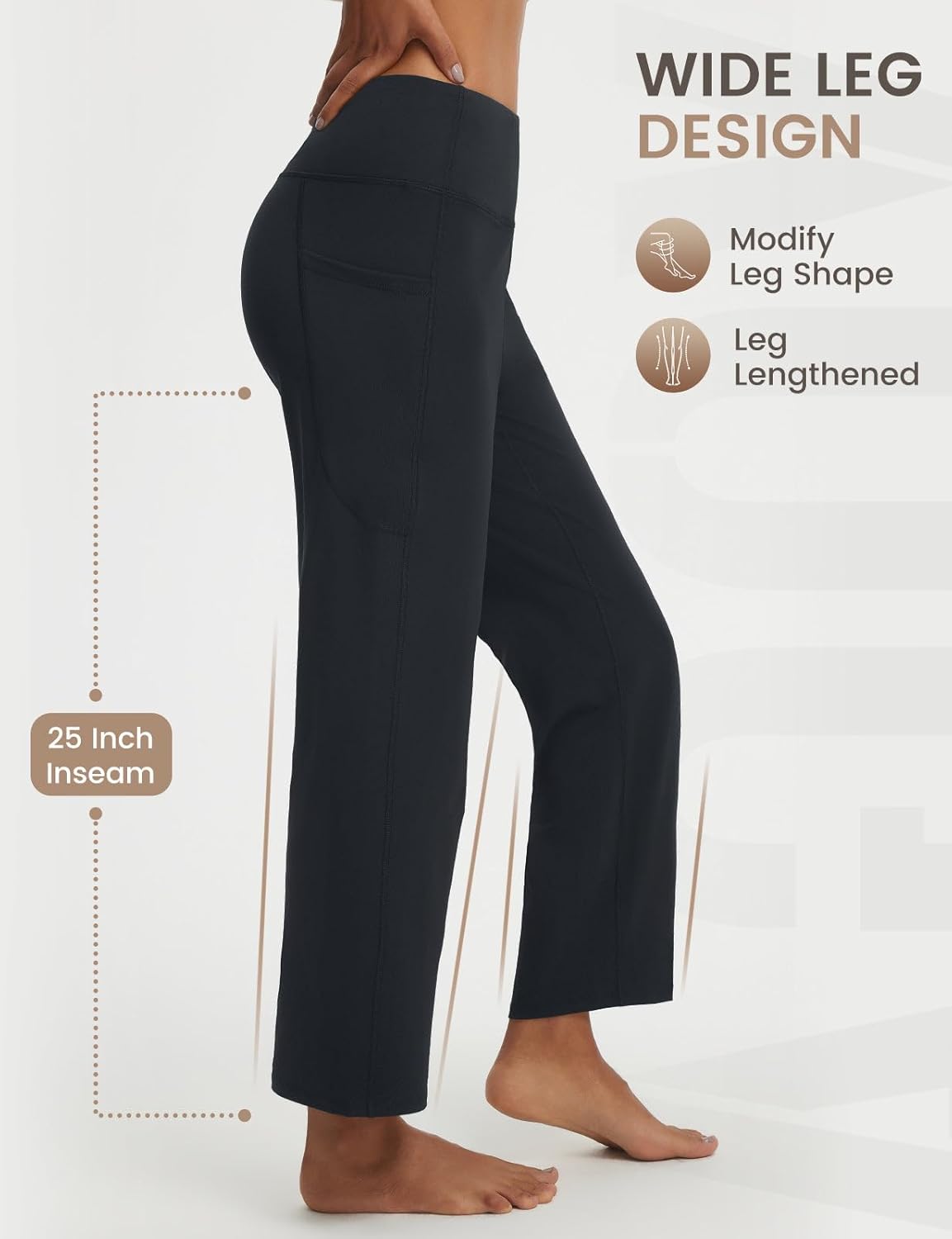 baleaf Womens 25" Yoga Pants Wide Leg Ankle Pant with Pockets High Waist Petite Stretchy Casual Travel - Image 6