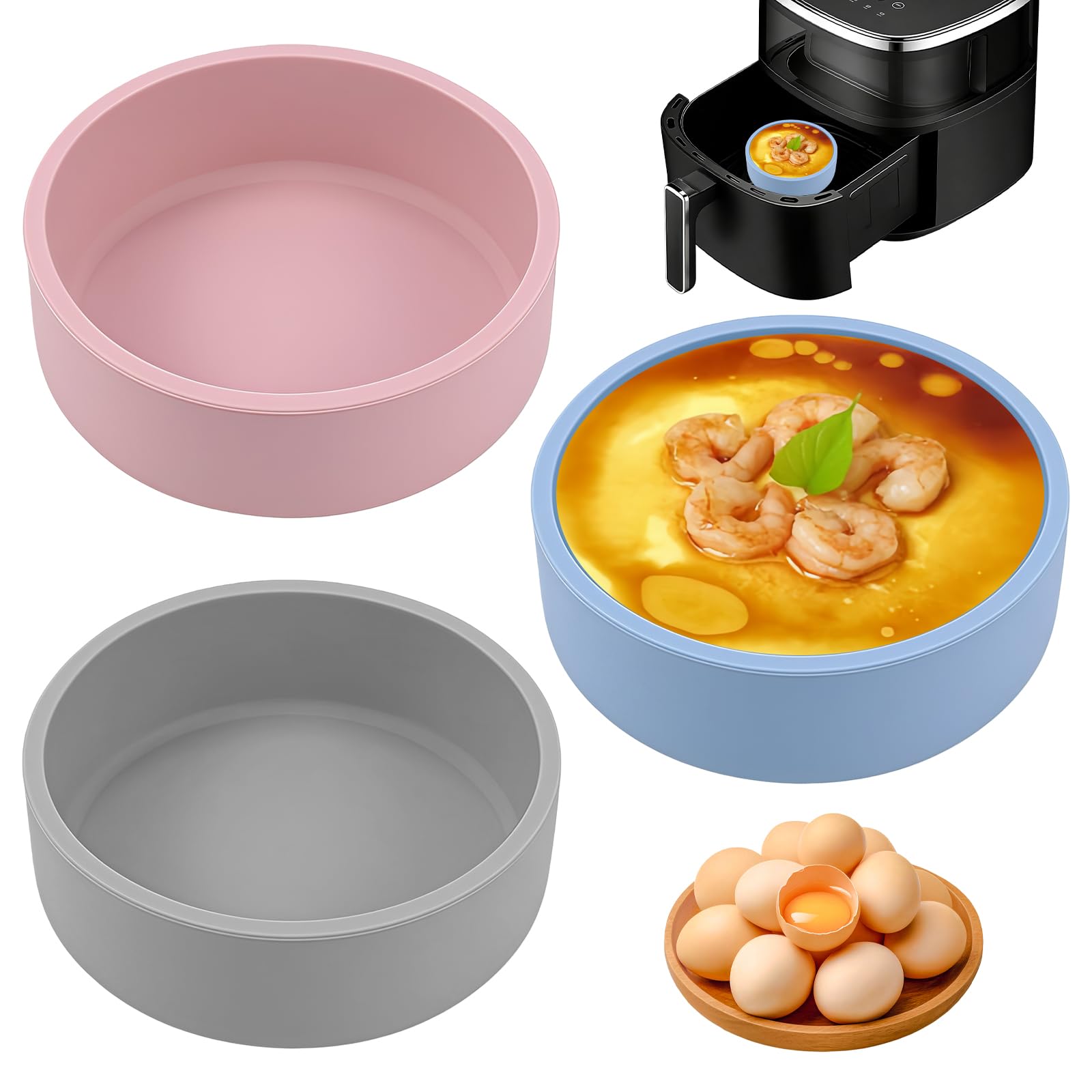 Airfryer silikonowa forma do jajek, 9,5 x 3,5 cm, wielokrotnego użytku | nieprzywierająca, silikonowa forma do jajek, do muffinek, przekąsek, babeczek, mini quiche, przekąsek, przekąsek, przekąsek