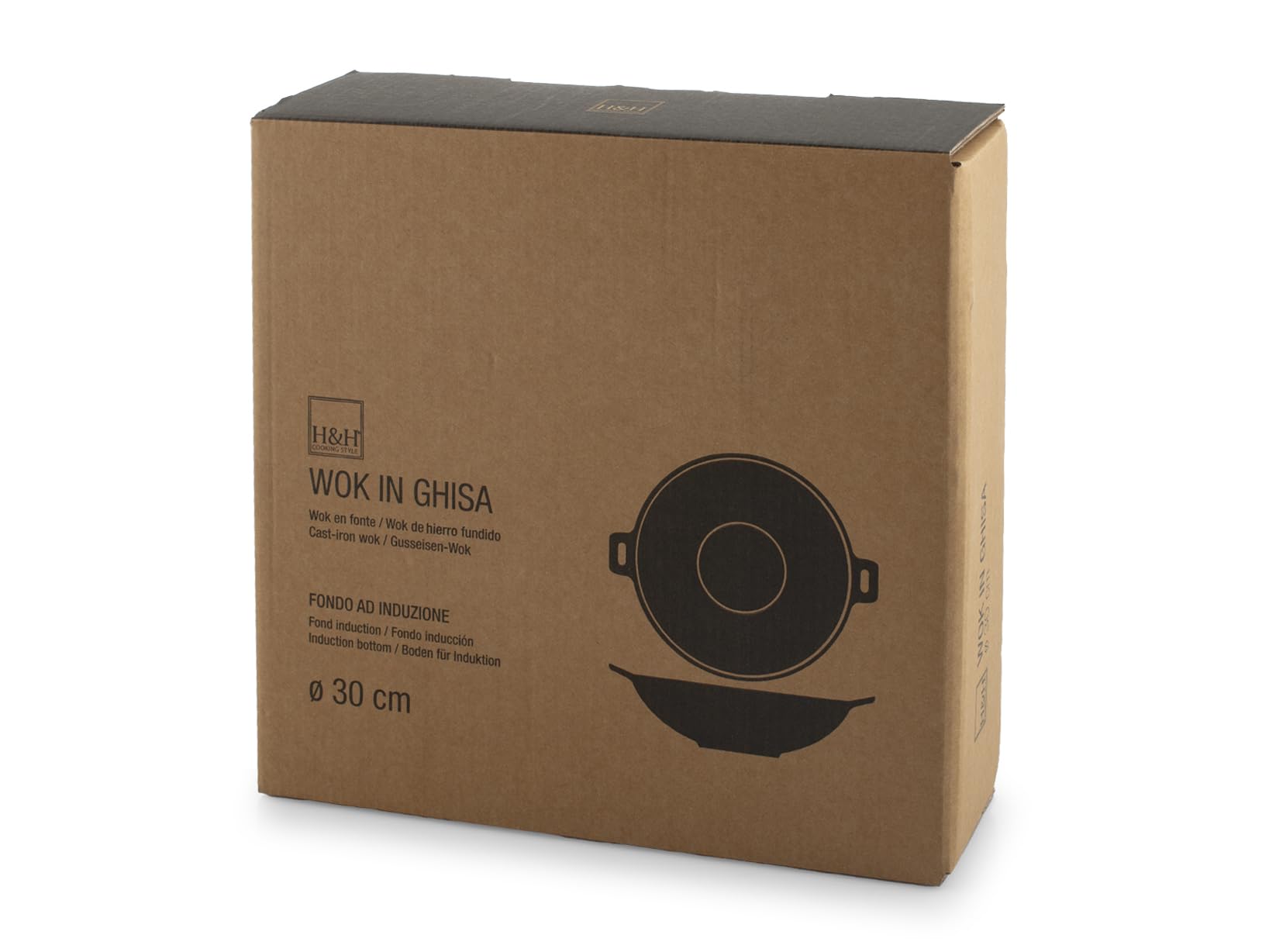 H&H Wok in Ghisa Smaltata 30 cm con 2 Manici – Compatibile con Induzione e Tutti i Piani Cottura