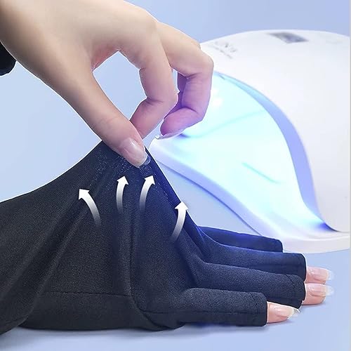Miniatura 4 de Guantes de protección UV anti rayos UV sin dedos, guantes de manicura de gel para mujeres en el hogar (1 unidad, negro)