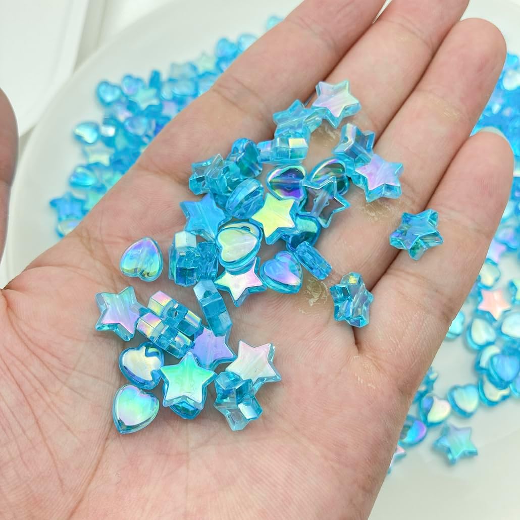 450Pcs Acrylic Beads AB Crystal Star Beads Heart Beads for Jewelry Making DIY Bead Bracelet Necklace Earrings(Light Lake Blue) - Image 3
