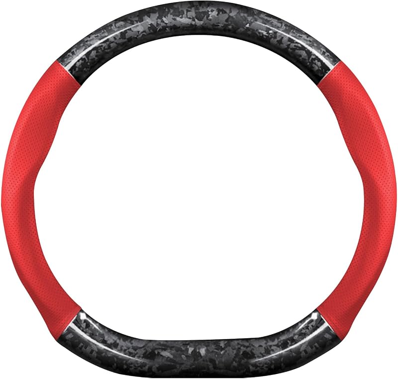 Capa para Volante Automotivo D-shaped em Fibra de Carbono e Couro Vermelha 37,5 cm Ergocar EC-ADG2002