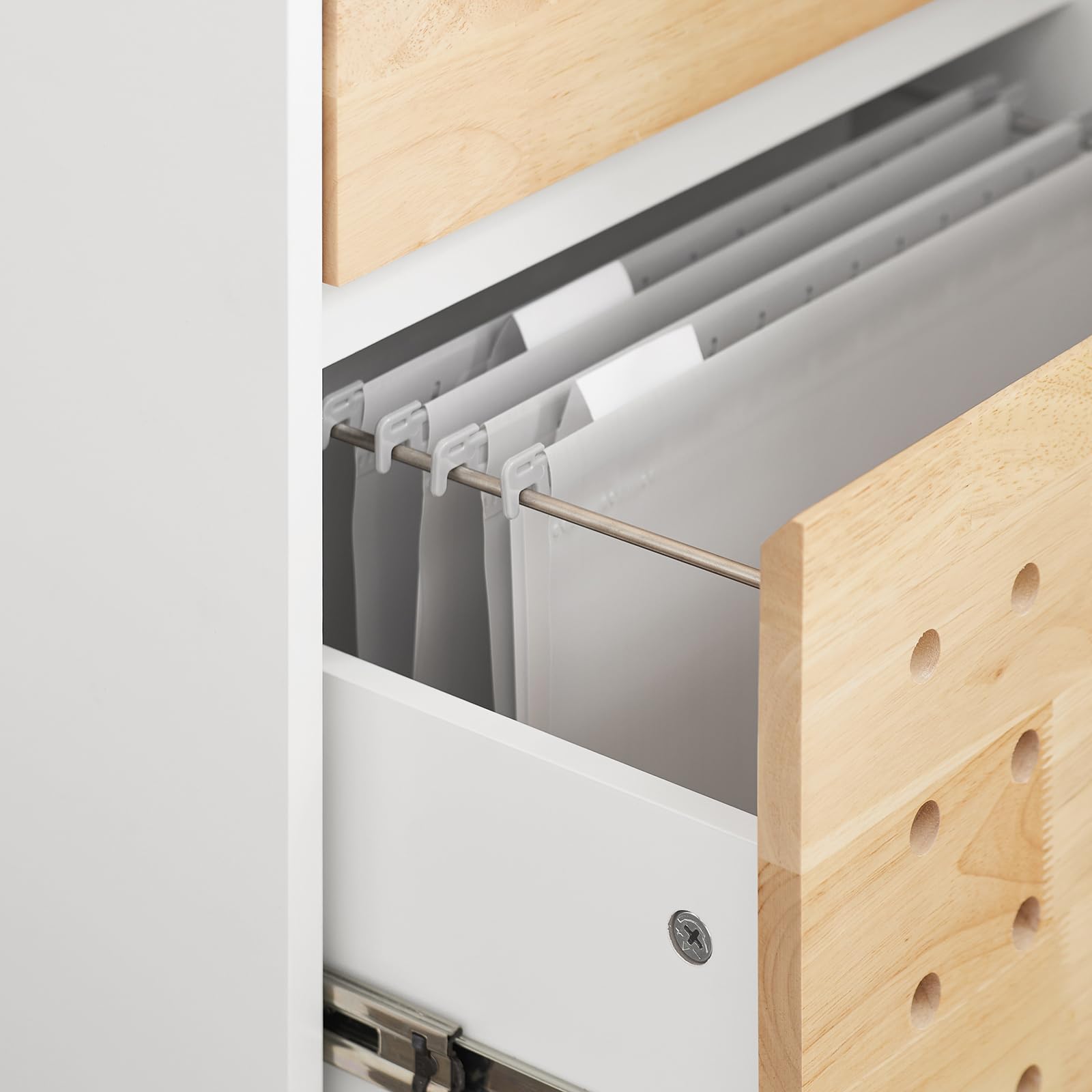 SoBuy Armoire de rangement sur roulettes pour bureau - Blanc et naturel - 45x45x59 cm - ASK06-WN