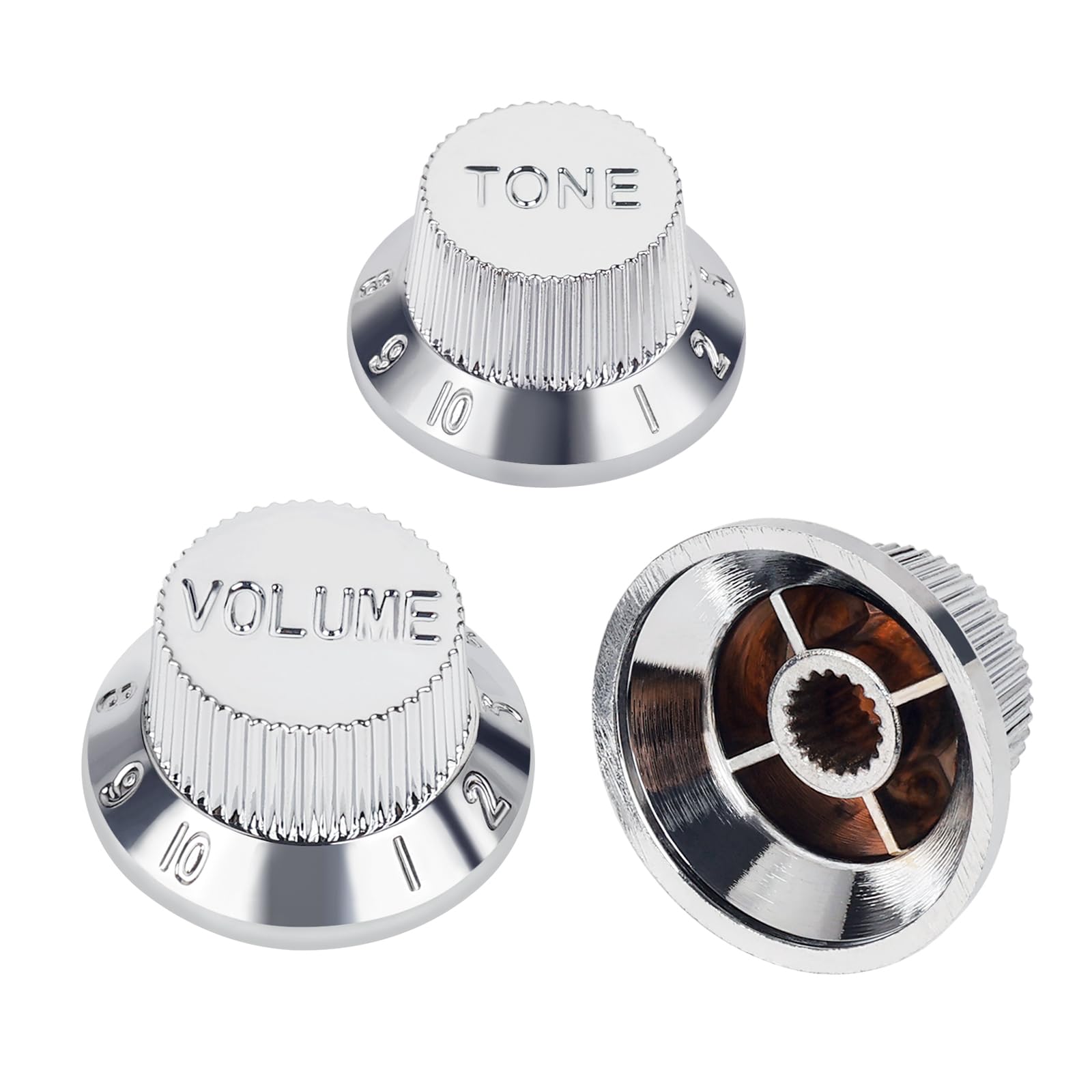 Banworks Electric Guitar Control Knobs 2 Tone and 1 Volume Knobs Speed Knobs Top Hat Metric 6mm (15/64") 18-Spline for Squier Strat Electric Guitars Pack of 3 JT/XN-04 Chrome - Image 3