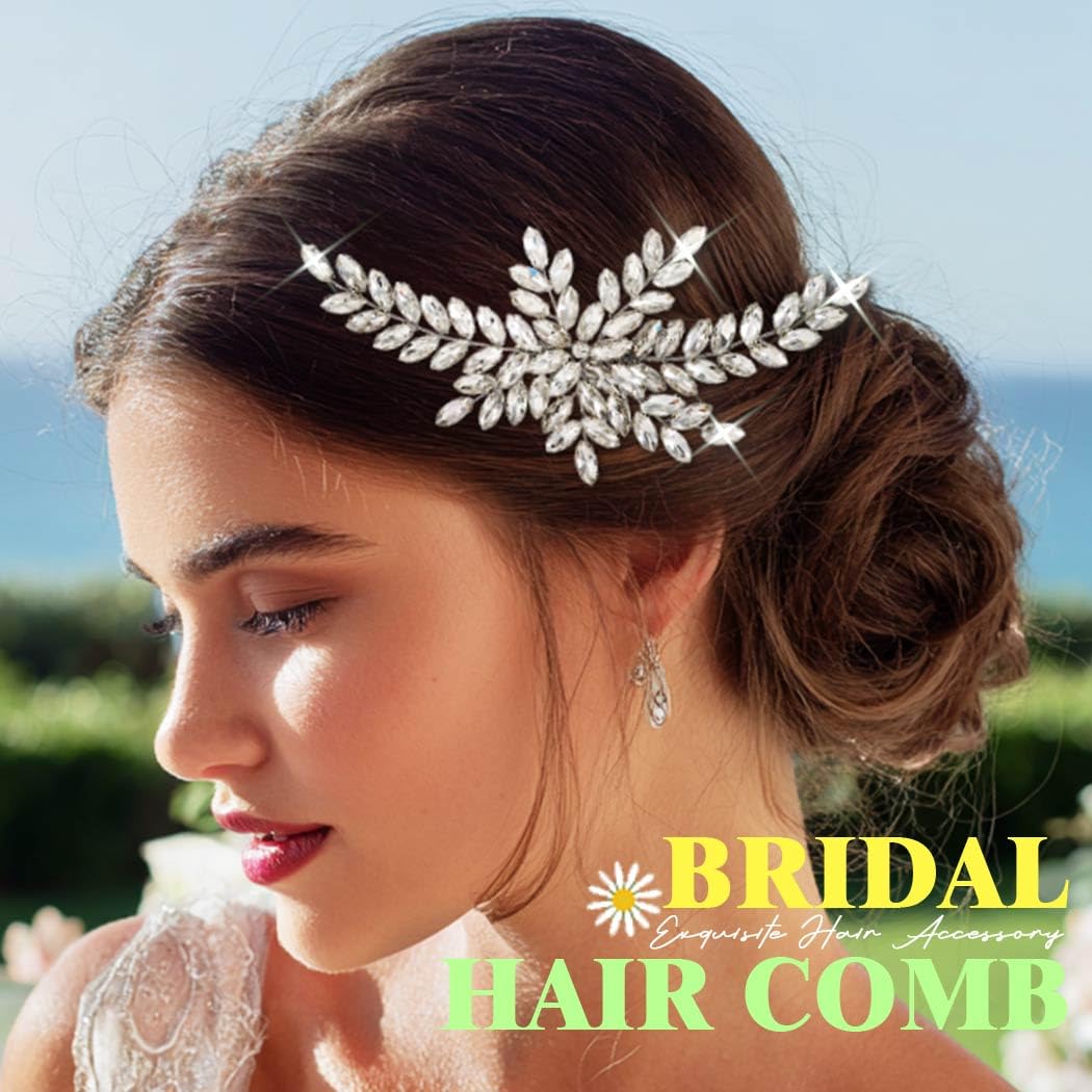 JONKY Rhinestone Bride Wedding Hair Comb Crystal Hair Jewelry Bridal Hair Accessories for Women