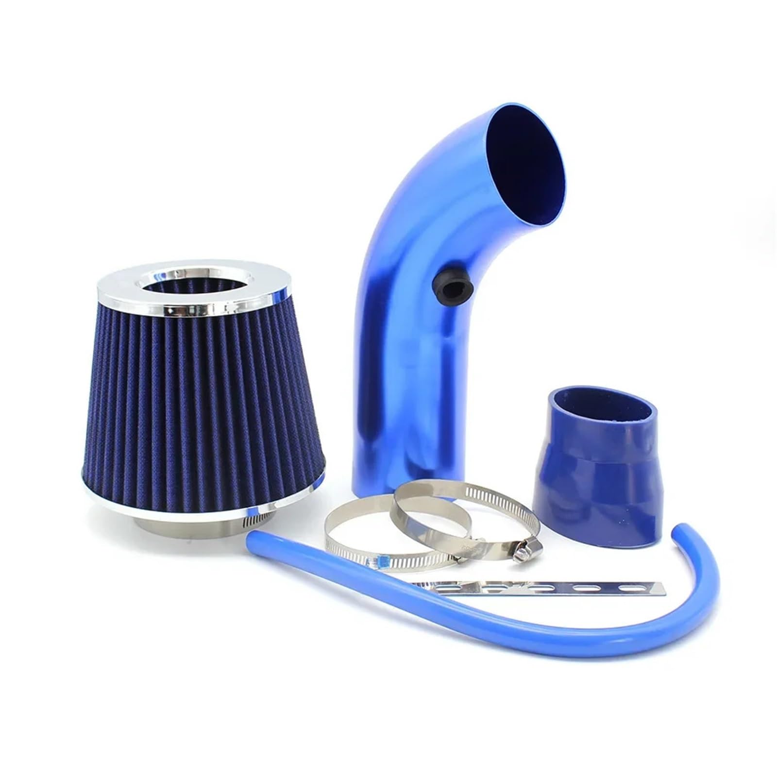 Engine Intake Pipe Adaptador de filtro aire para coche 3 pulgadas y 76 mm, tubo admisión aluminio con sistema, kit tubería turboalimentada(A set of Blue)